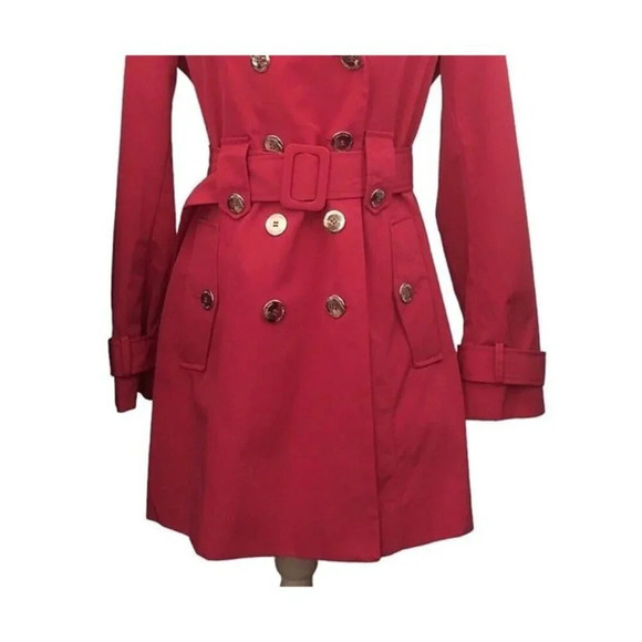 CALVIN KLEIN Sz S Women’s Hot Pink Belted Pockets Button Up Light Rain Jacket - Picture 4 of 8